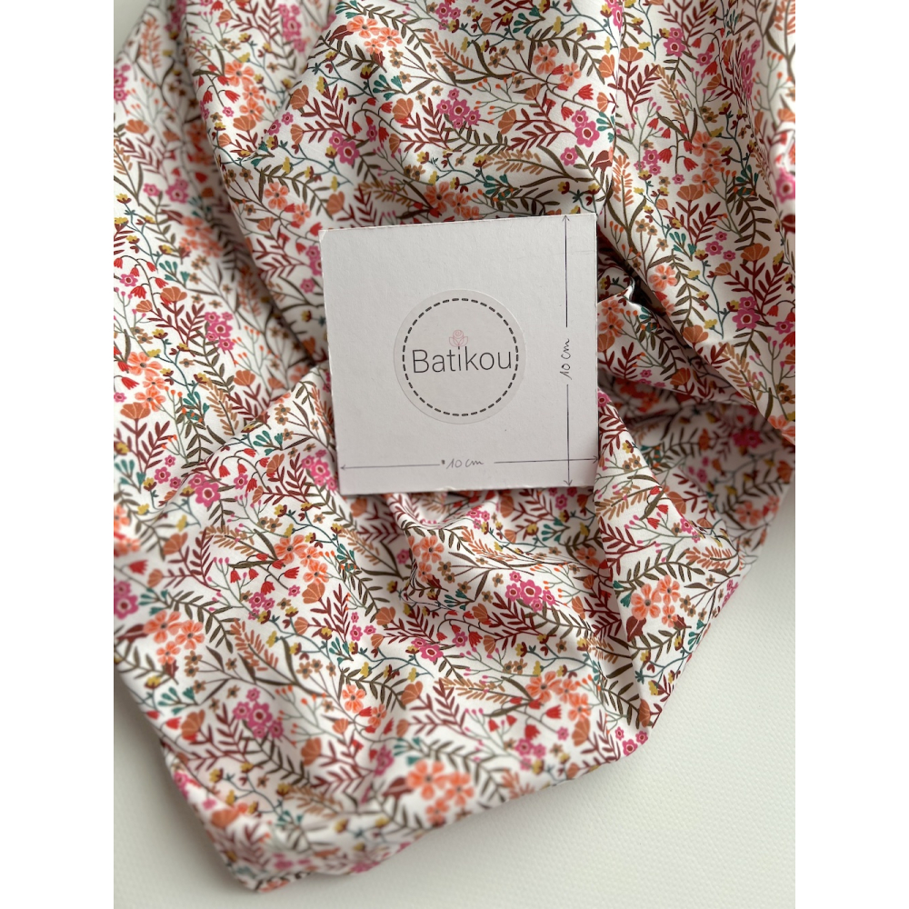 Lucie - Popeline classique coton BIO fond blanc à motifs fleuri vitaminé Tissus issus de l'agriculture biologique  - 7