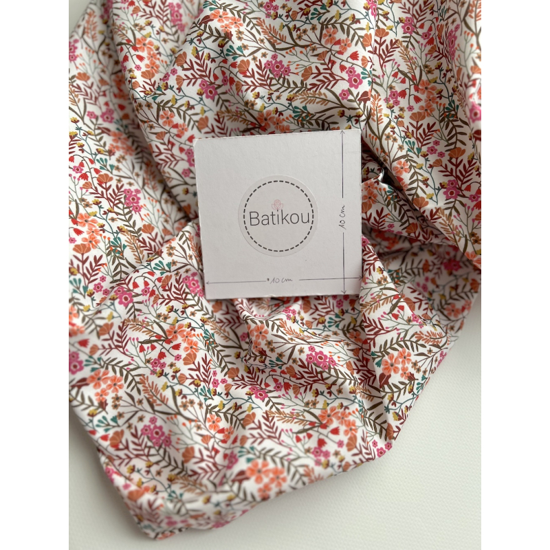 Lucie - Popeline classique coton BIO fond blanc à motifs fleuri vitaminé Tissus issus de l'agriculture biologique  - 7