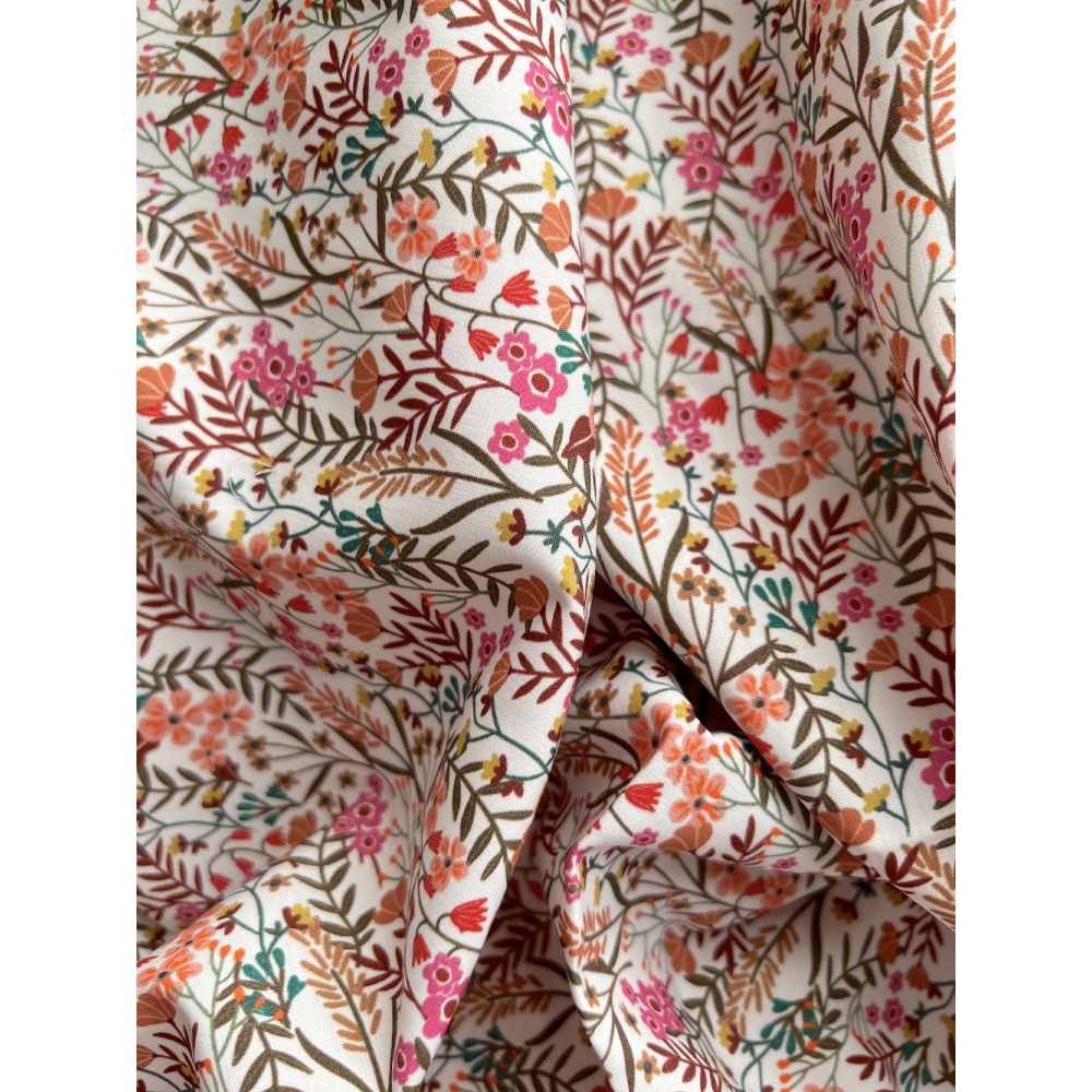 Lucie - Popeline classique coton BIO fond blanc à motifs fleuri vitaminé Tissus issus de l'agriculture biologique  - 8