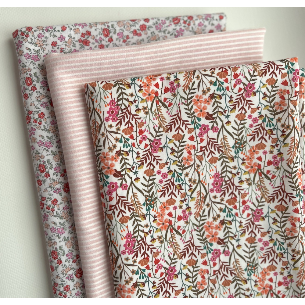 Lucie - Popeline classique coton BIO fond blanc à motifs fleuri vitaminé Tissus issus de l'agriculture biologique  - 10