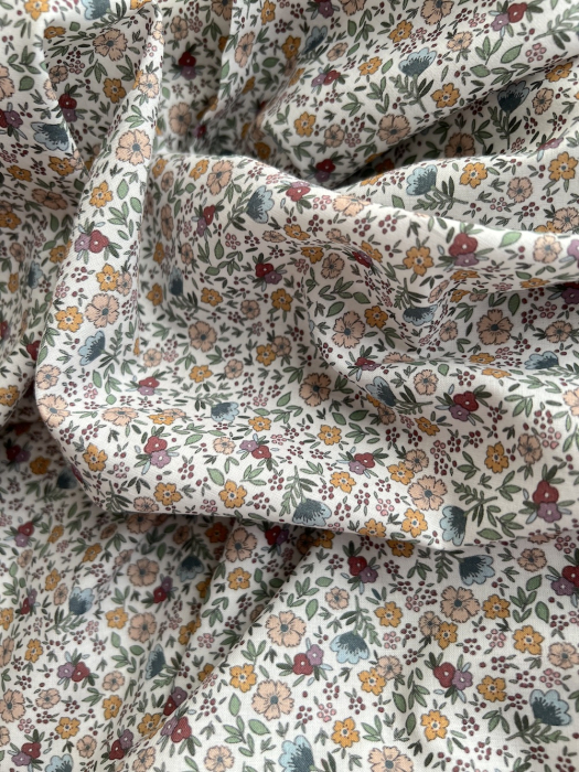 Odilie - Batiste de coton SILKYNE à imprimé fleuri Tissus issus de l'agriculture biologique  - 5