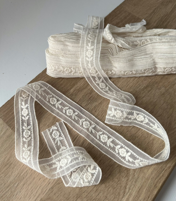 Galon tulle souple crème broderie coton brodé 28mm x 1m Batikou - 5