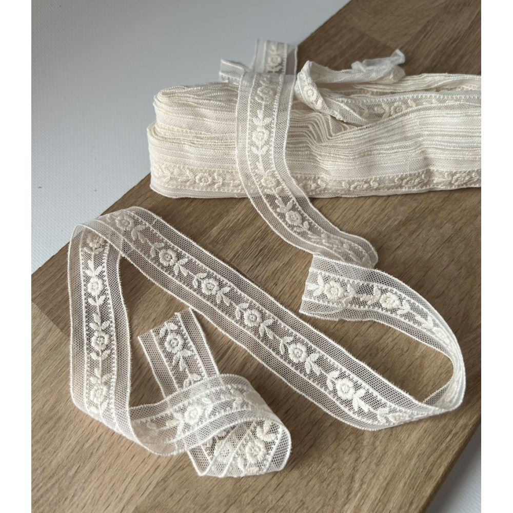 Galon tulle souple crème broderie coton brodé 28mm x 1m Batikou - 5