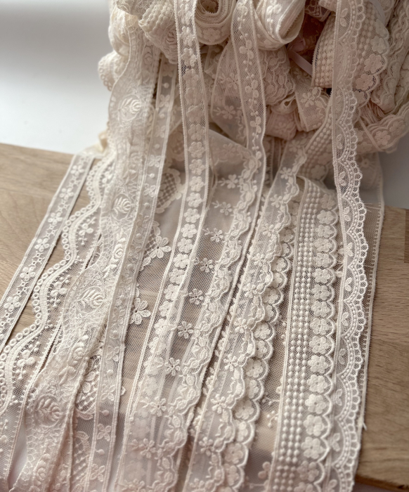 Galon tulle souple crème broderie coton brodé 28mm x 1m Batikou - 6