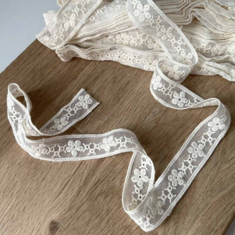 Galon tulle souple crème broderie coton brodé 19mm x 1m Batikou - 1