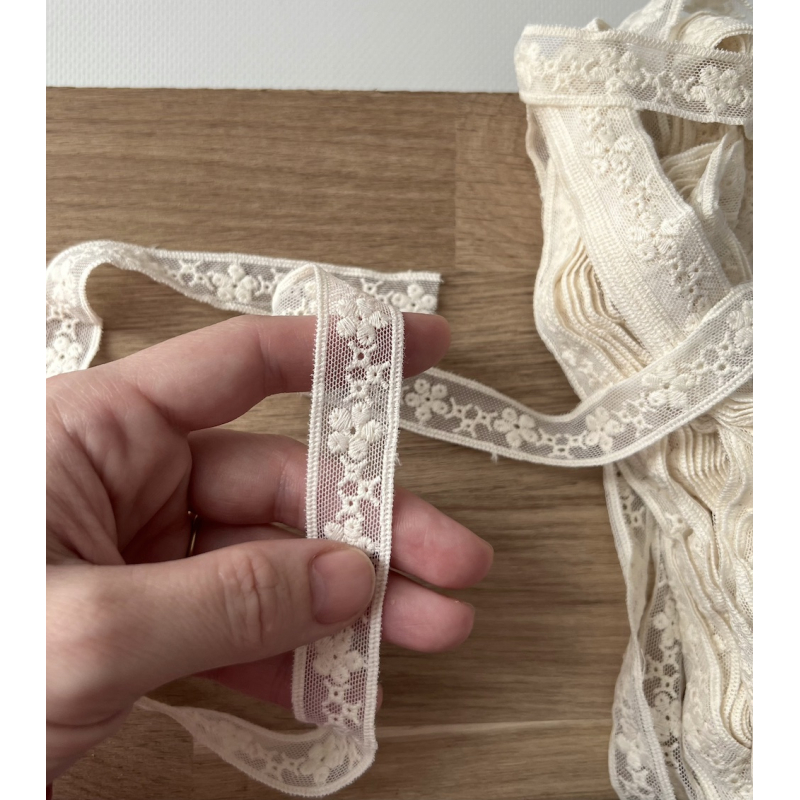 Galon tulle souple crème broderie coton brodé 19mm x 1m Batikou - 2