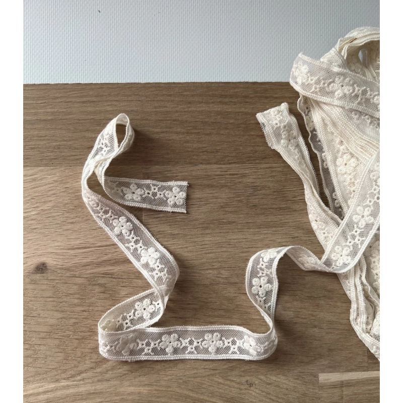 Galon tulle souple crème broderie coton brodé 19mm x 1m Batikou - 3