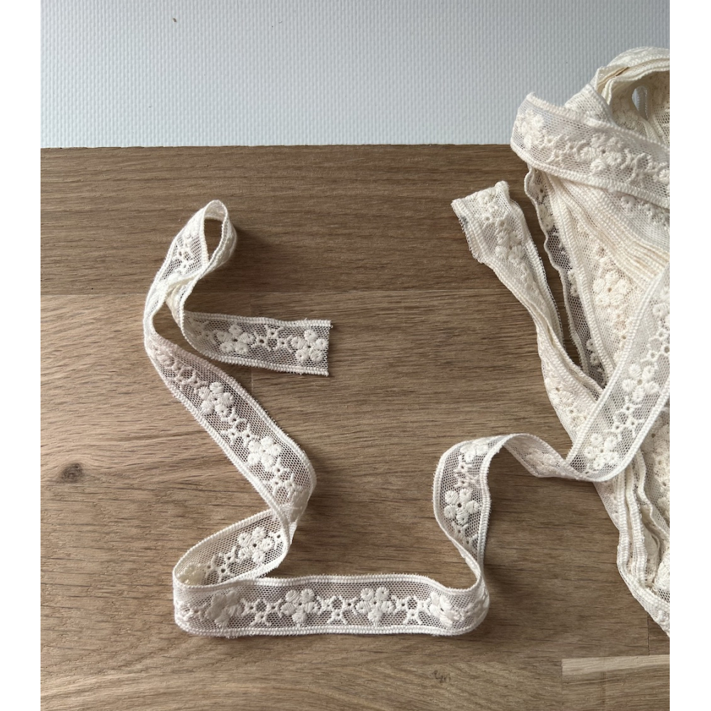 Galon tulle souple crème broderie coton brodé 19mm x 1m Batikou - 3