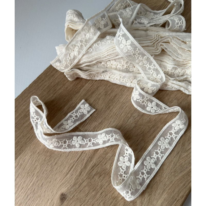 Galon tulle souple crème broderie coton brodé 19mm x 1m Batikou - 5