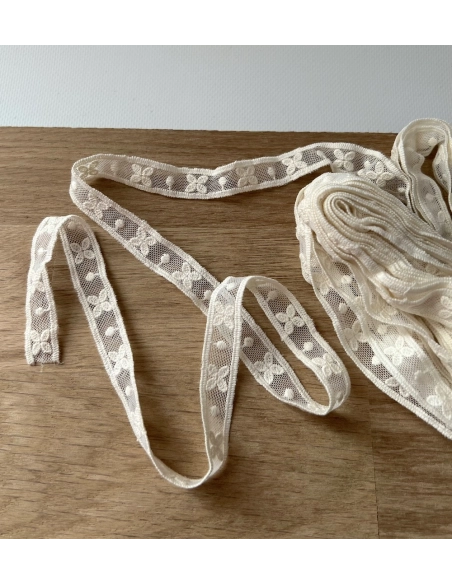 Galon tulle souple crème broderie coton brodé 15mm x 1m Batikou - 1