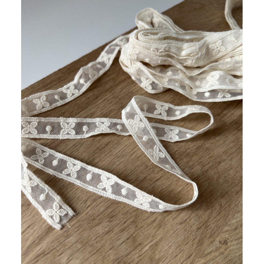 Galon tulle souple crème broderie coton brodé 15mm x 1m Batikou - 2