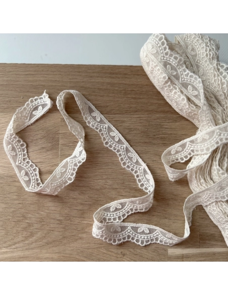 Galon tulle souple crème broderie coton brodé 20mm x 1m Batikou - 1