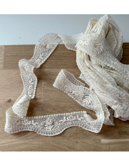 Galon tulle souple crème broderie coton brodé 35mm x 1m Batikou - 2