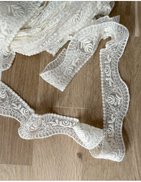 Galon tulle souple crème broderie coton brodé 35mm x 1m Batikou - 5