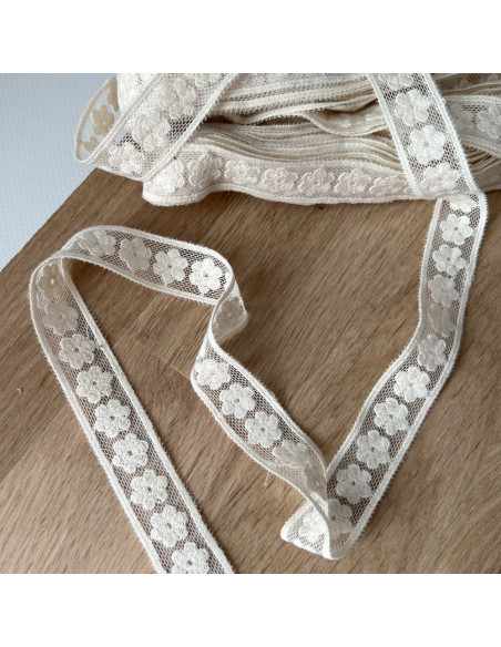 Galon tulle souple écru broderie coton brodé 20mm x 1m Batikou - 1