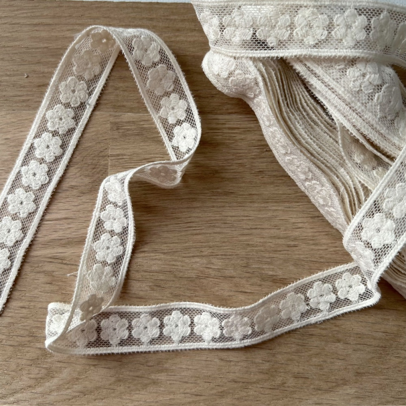 Galon tulle souple écru broderie coton brodé 20mm x 1m Batikou - 3