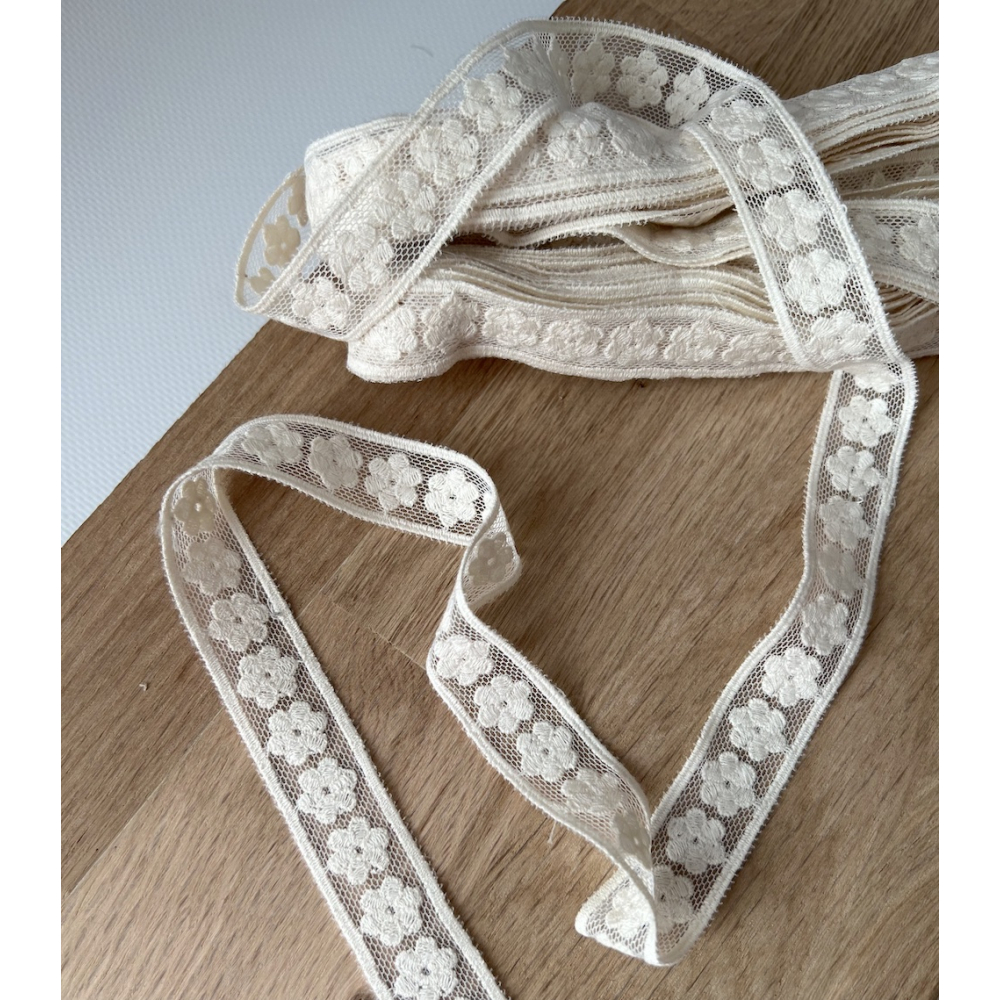 Galon tulle souple écru broderie coton brodé 20mm x 1m Batikou - 4