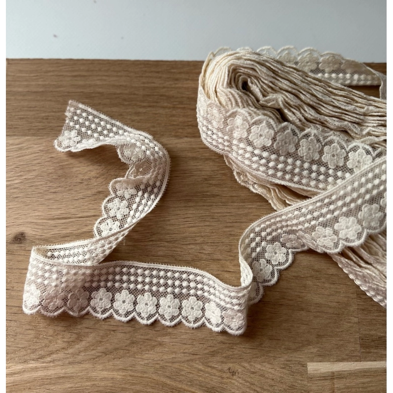 Galon tulle souple écru broderie coton brodé 33mm x 1m Batikou - 3