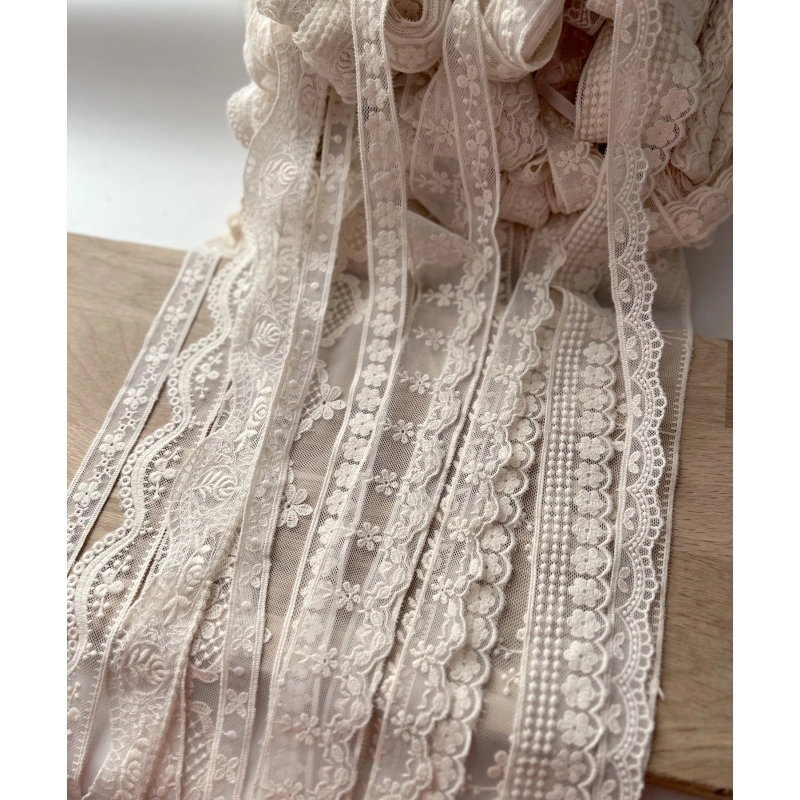 Galon tulle souple écru broderie coton brodé 33mm x 1m Batikou - 4