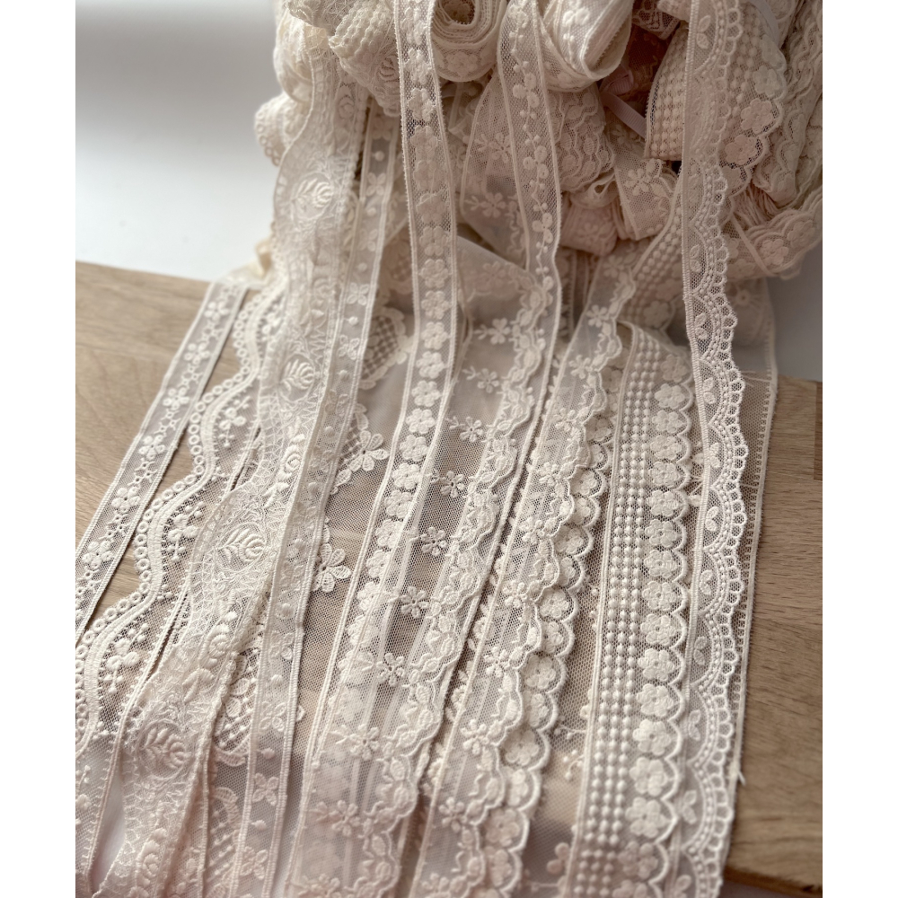 Galon tulle souple écru broderie coton brodé 33mm x 1m Batikou - 4