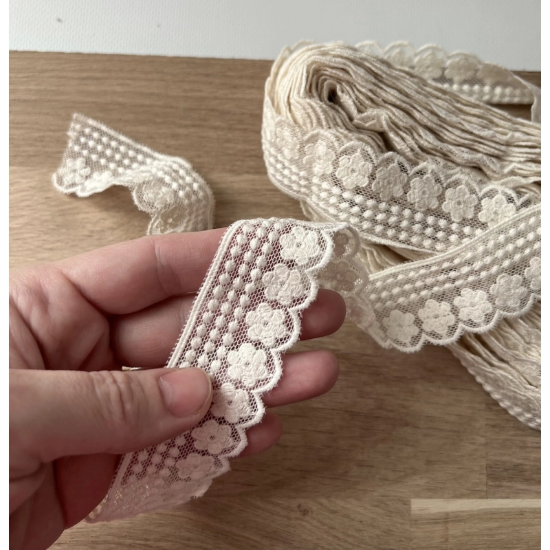 Galon tulle souple écru broderie coton brodé 33mm x 1m Batikou - 5