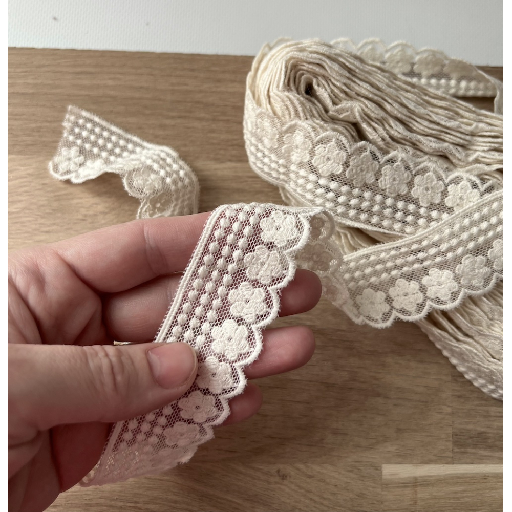 Galon tulle souple écru broderie coton brodé 33mm x 1m Batikou - 5