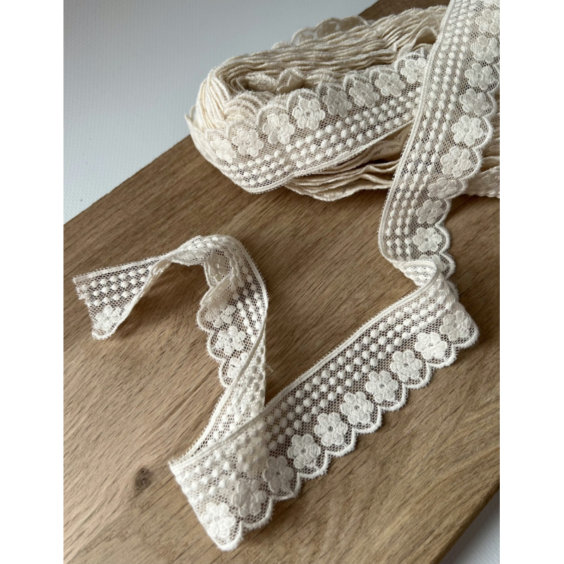 Galon tulle souple écru broderie coton brodé 33mm x 1m Batikou - 6