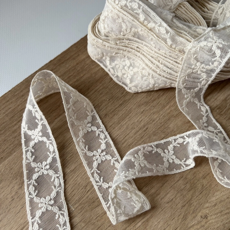 Galon tulle souple crème broderie coton brodé 28mm x 1m Batikou - 1