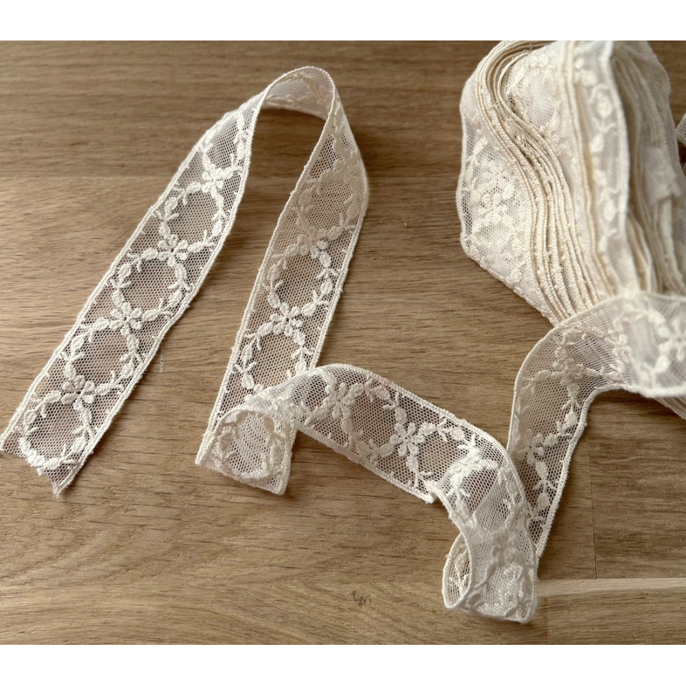 Galon tulle souple crème broderie coton brodé 28mm x 1m Batikou - 3