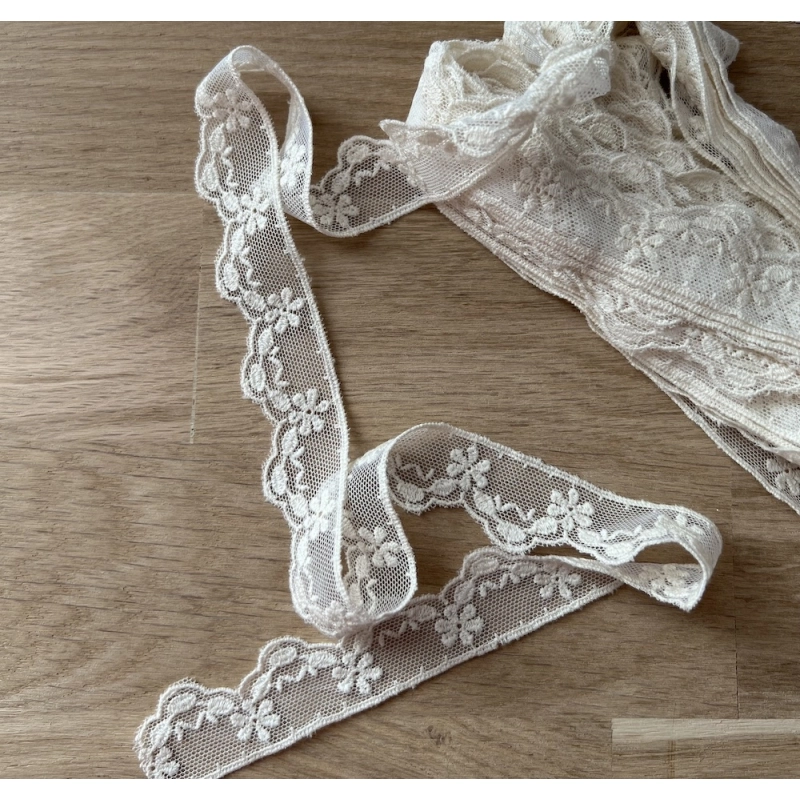 Galon tulle souple crème broderie coton brodé 24mm x 1m Batikou - 5