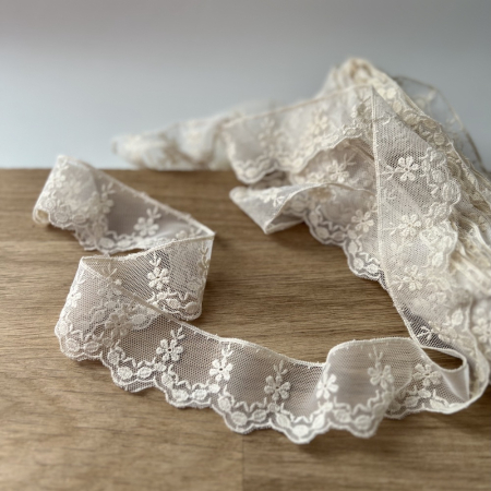Galon tulle souple crème broderie coton brodé 38mm x 1m Batikou - 1 Galon tulle souple crème broderie coton brodé 38mm x 1m Batikou - 1