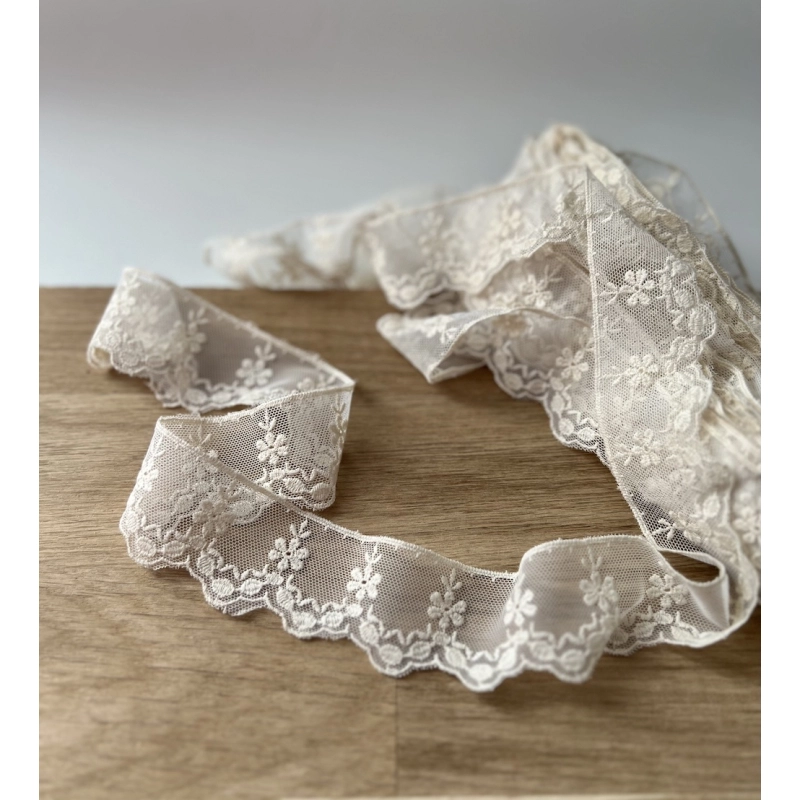 Galon tulle souple crème broderie coton brodé 38mm x 1m Batikou - 4