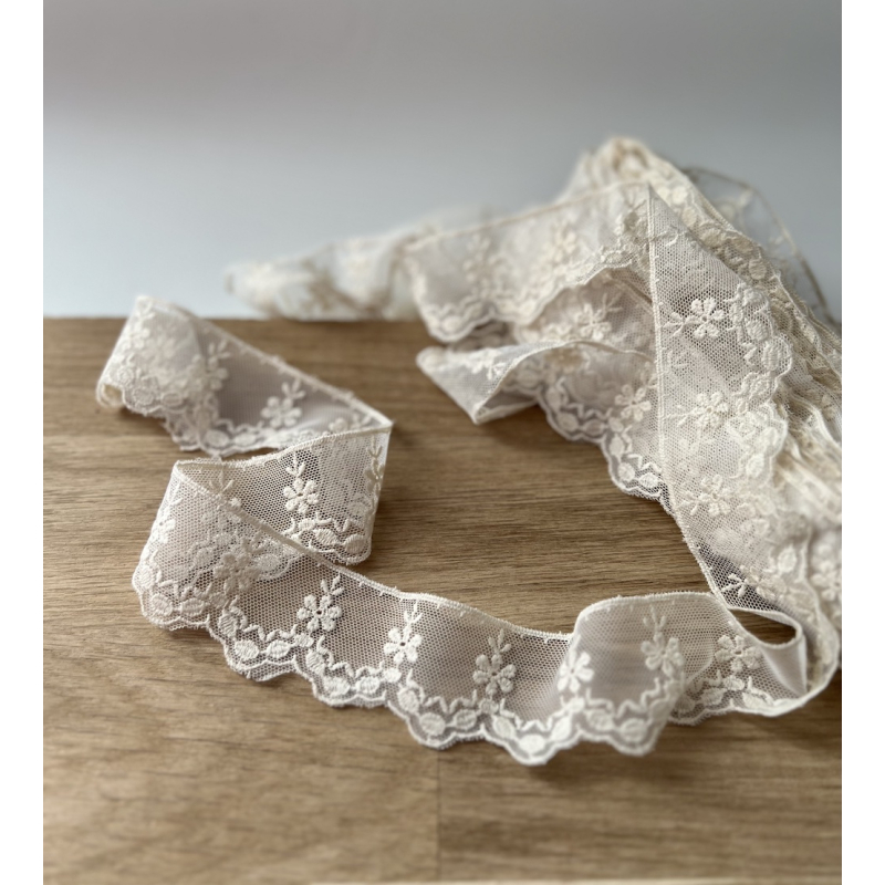 Galon tulle souple crème broderie coton brodé 38mm x 1m Batikou - 4