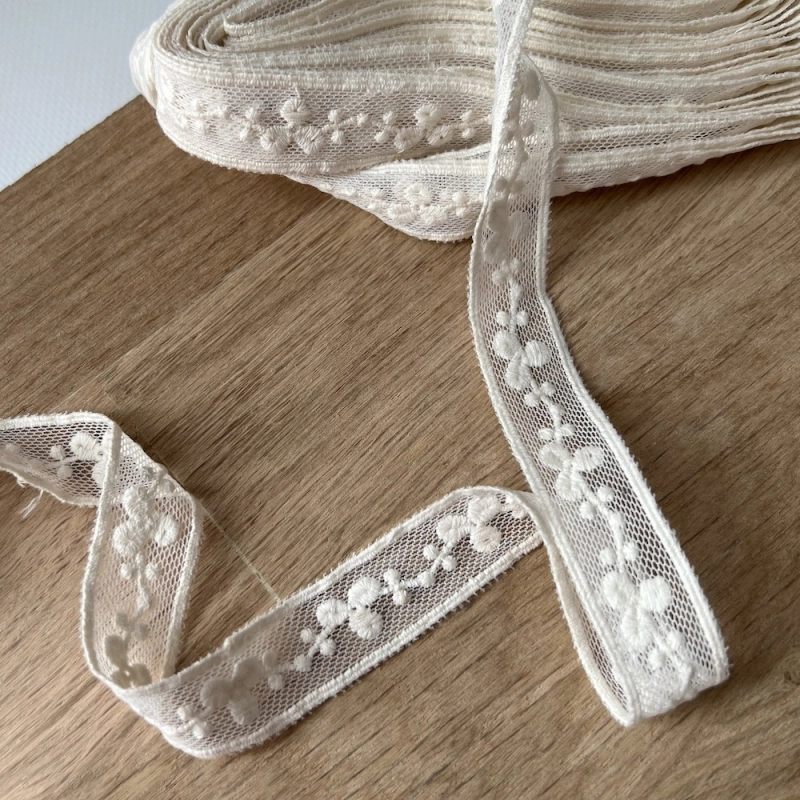 Galon tulle souple crème broderie coton brodé 19mm x 1m Batikou - 1