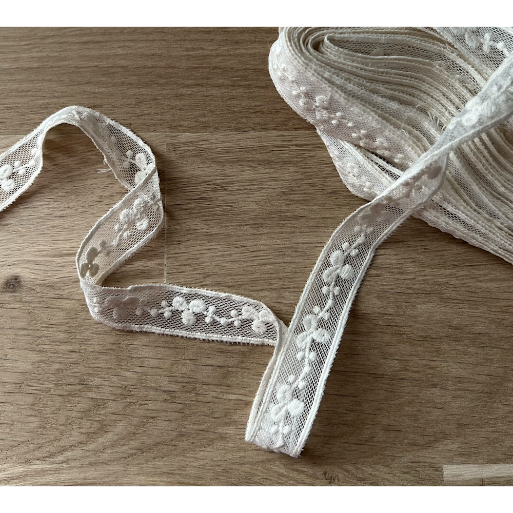 Galon tulle souple crème broderie coton brodé 19mm x 1m Batikou - 2