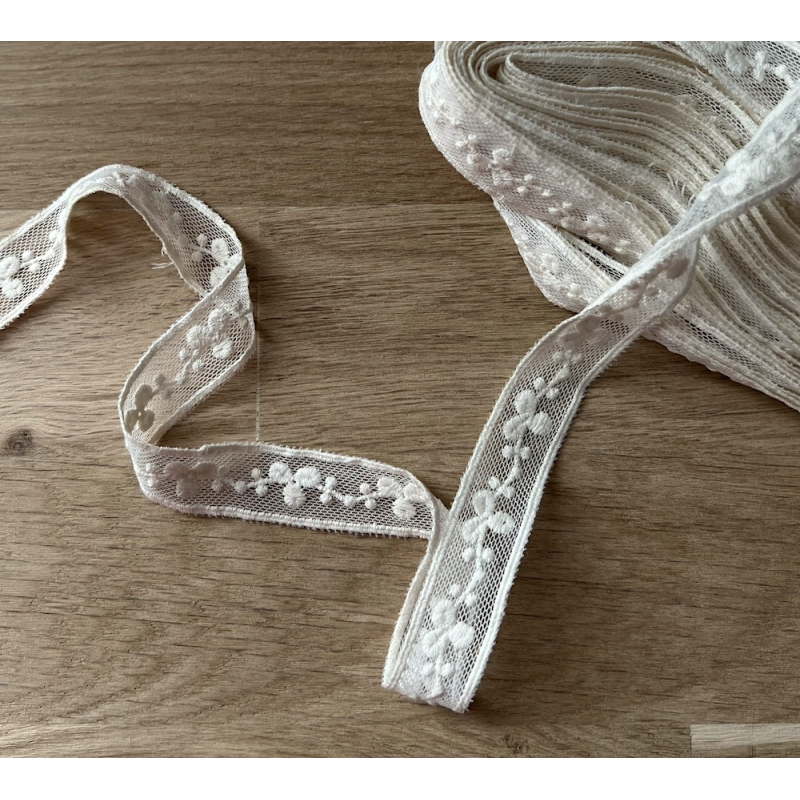 Galon tulle souple crème broderie coton brodé 19mm x 1m Batikou - 2