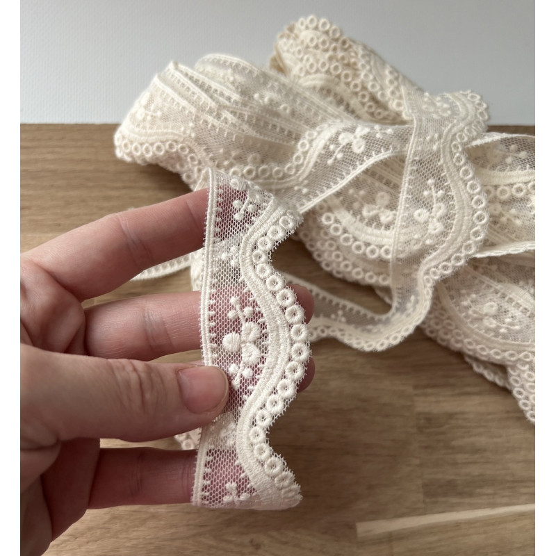 Galon tulle souple crème broderie coton brodé 33mm x 1m Batikou - 3