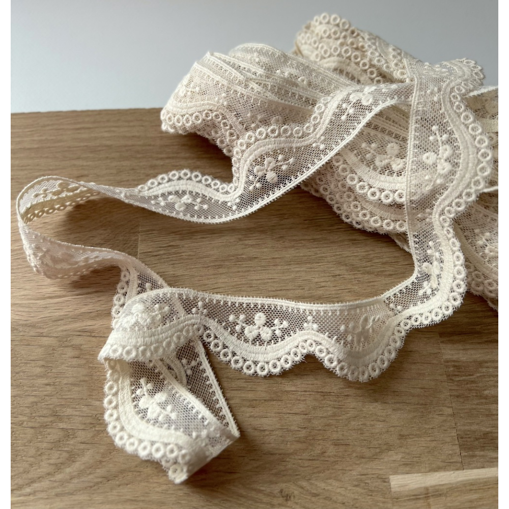 Galon tulle souple crème broderie coton brodé 33mm x 1m Batikou - 5