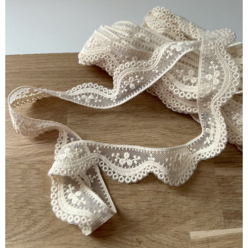 Galon tulle souple crème broderie coton brodé 33mm x 1m Batikou - 5