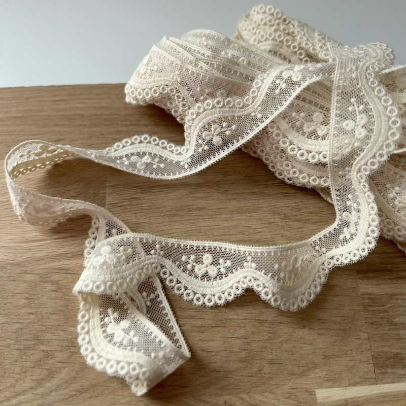 Galon tulle souple crème broderie coton brodé 33mm x 1m Batikou - 6