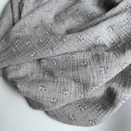 IDA - Double gaze de coton BIO chiné coloris gris fleuri Tissus issus de l'agriculture biologique  - 1