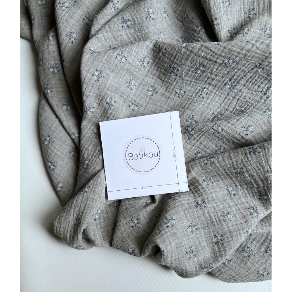 IDA - Double gaze de coton BIO chiné coloris gris fleuri Tissus issus de l'agriculture biologique  - 4