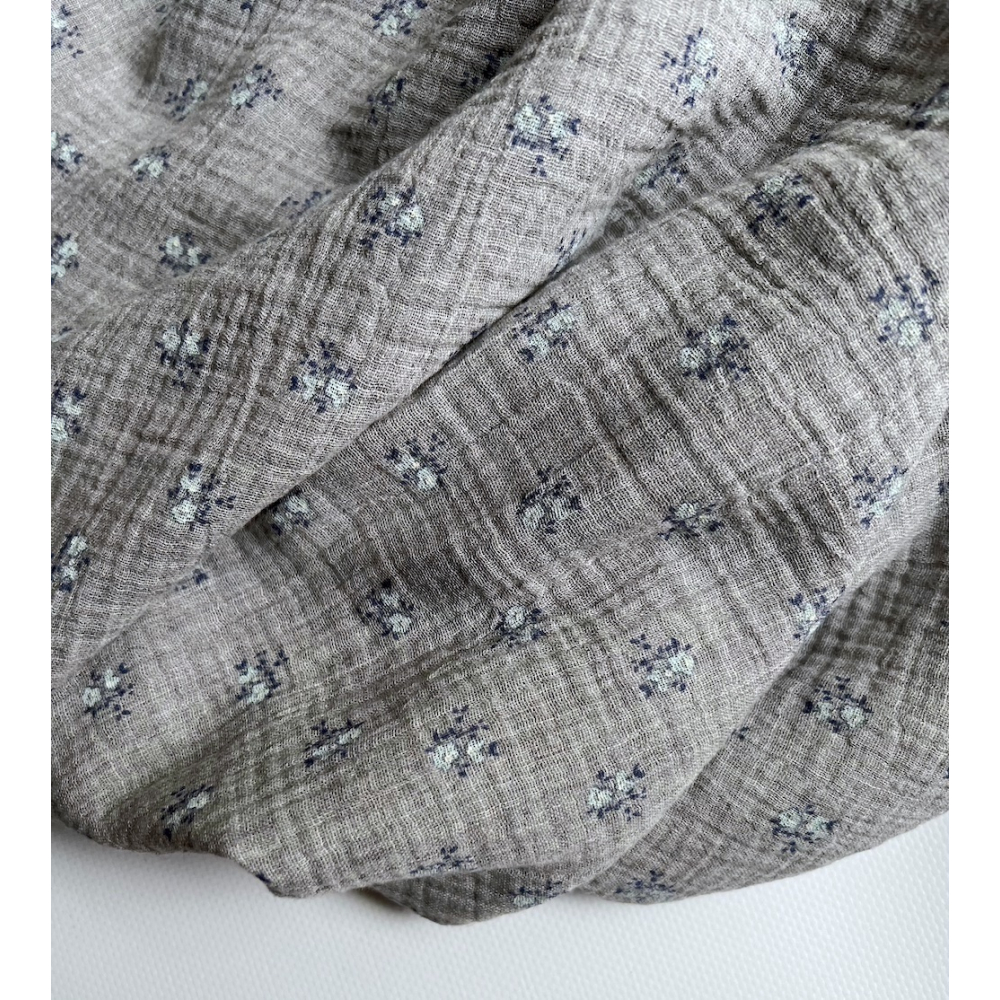 IDA - Double gaze de coton BIO chiné coloris gris fleuri Tissus issus de l'agriculture biologique  - 5
