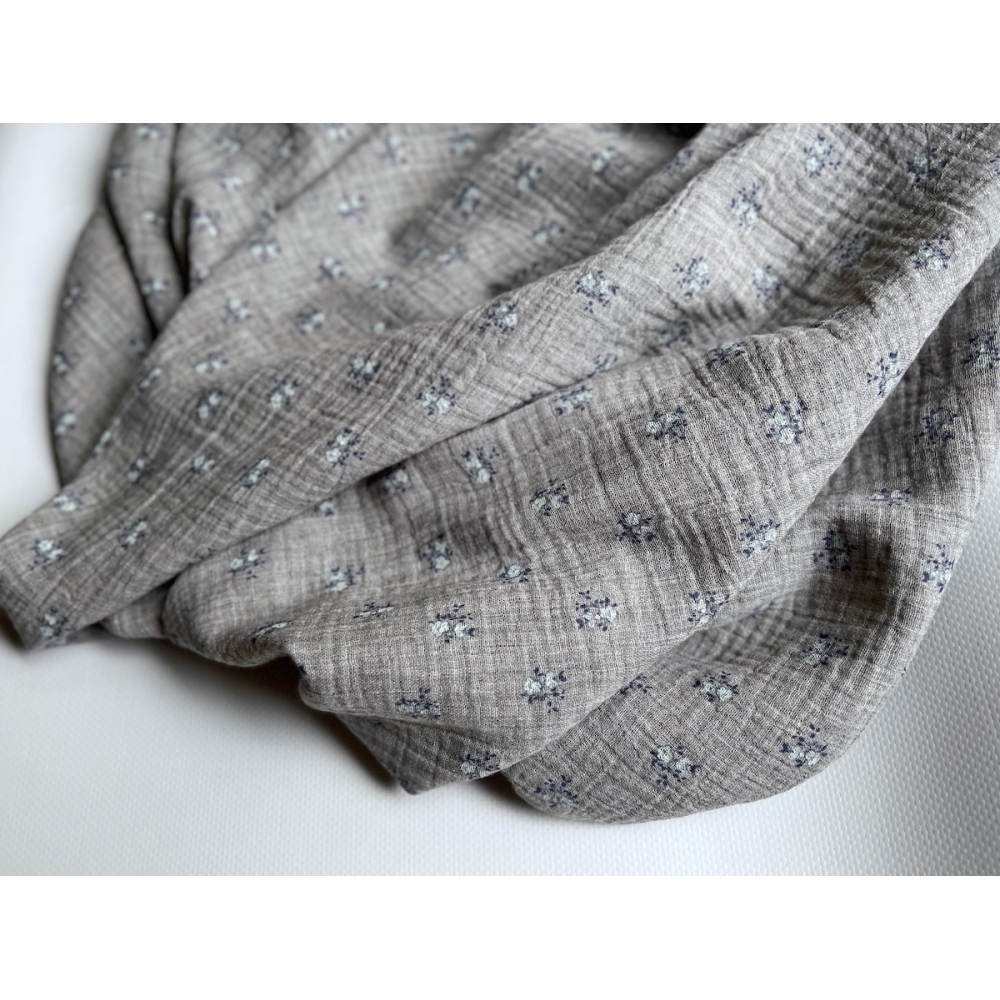 IDA - Double gaze de coton BIO chiné coloris gris fleuri Tissus issus de l'agriculture biologique  - 6