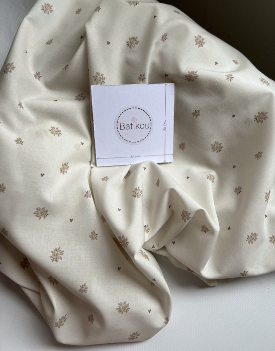 Marcel - Batiste de coton BIO Silkyne imprimé exclusif fond beige Tissus issus de l'agriculture biologique  - 4
