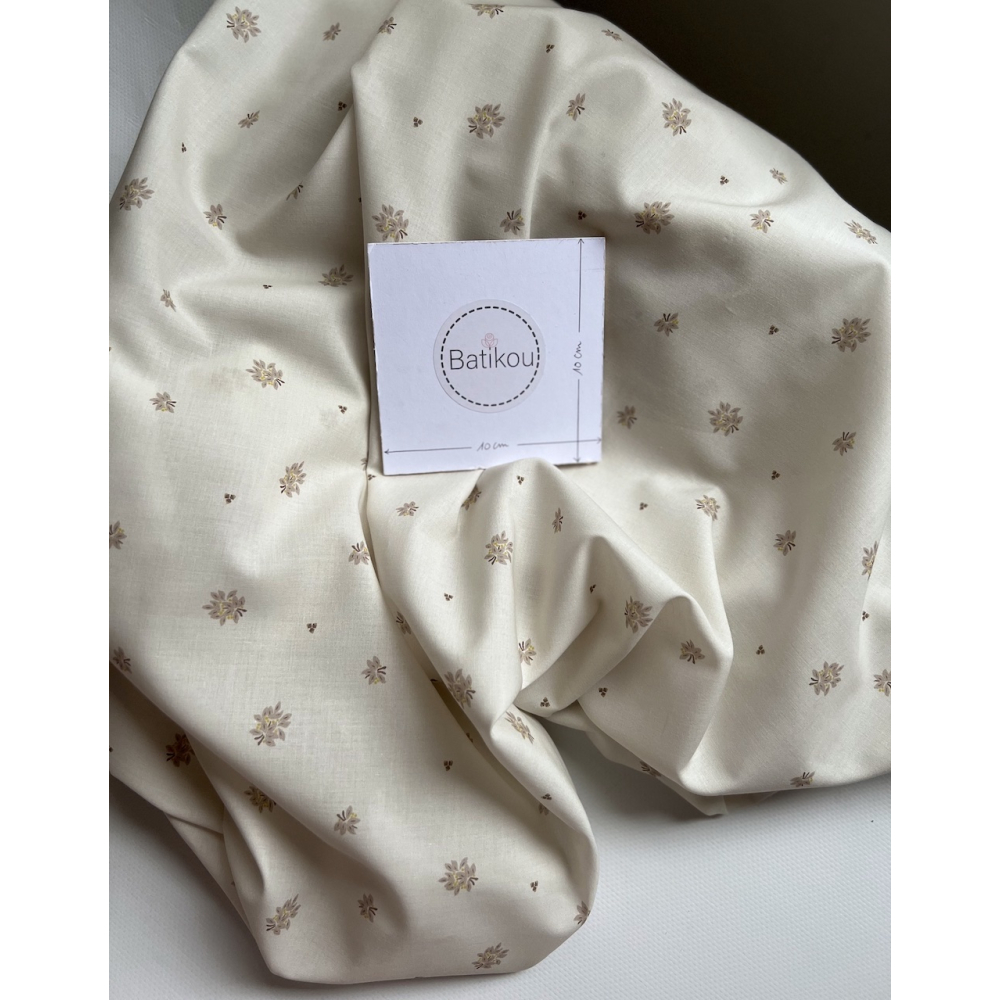 Marcel - Batiste de coton BIO Silkyne imprimé exclusif fond beige Tissus issus de l'agriculture biologique  - 4