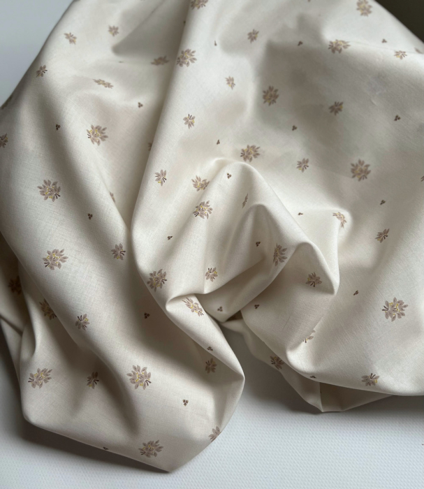 Marcel - Batiste de coton BIO Silkyne imprimé exclusif fond beige Tissus issus de l'agriculture biologique  - 6