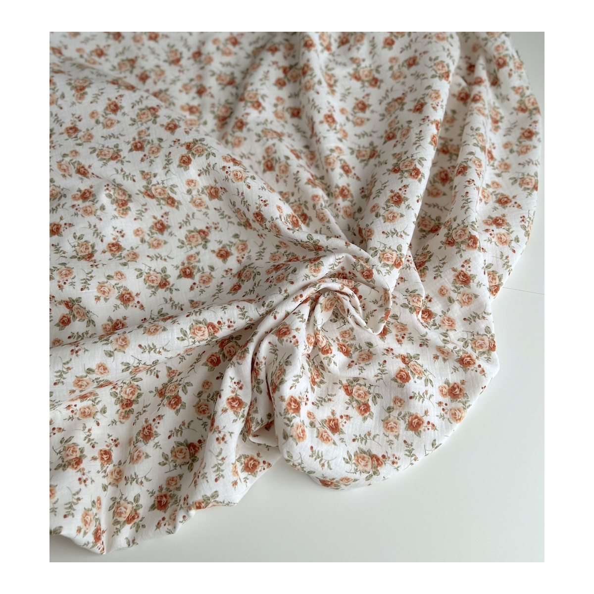Tissu double gaze coton motif rozen forêt vintage Organique BIO