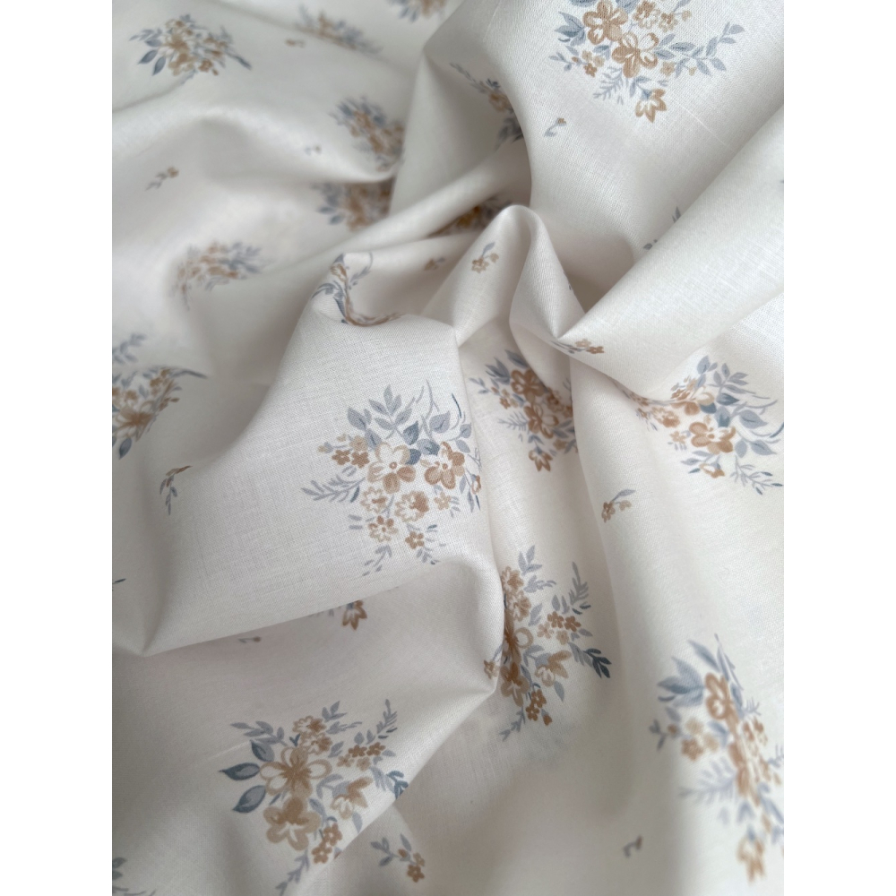 Estelle - Batiste de coton Silkyne BIO imprimé exclusif bleu/marron Batikou - 2