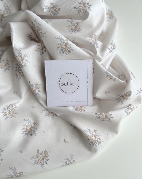 Estelle - Batiste de coton Silkyne BIO imprimé exclusif bleu/marron Batikou - 3